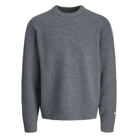 Pull anthracite uni en maille fine avec une coupe droite et un col rond