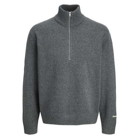Pull anthracite uni en maille fine avec un col camionneur et des manches longues
