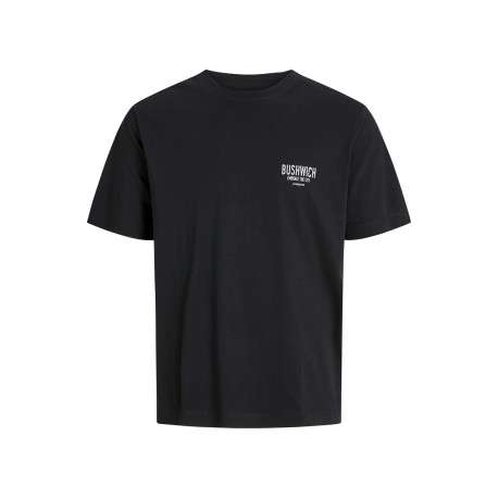 T-shirt en coton noir uni avec un imprimé urbain et un col rond