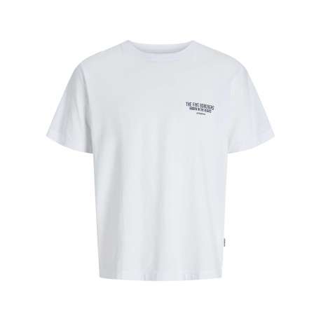 T-shirt en coton blanc uni avec un imprimé urbain et un col rond