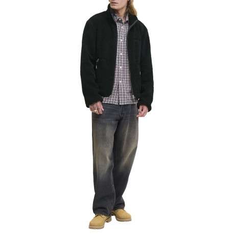 Blouson noir uni en sherpa avec une coupe droite et un col montant - Image 4