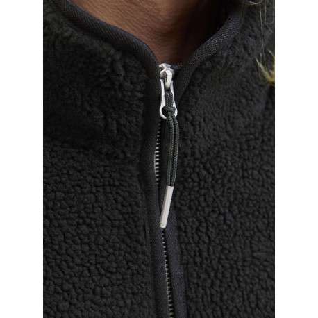 Blouson noir uni en sherpa avec une coupe droite et un col montant - Image 7
