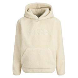 Sweat écru uni en sherpa avec une coupe droite et un col à capuche
