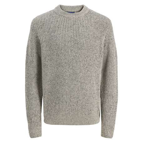 Pull beige en maille tricotée avec une coupe droite et un col rond