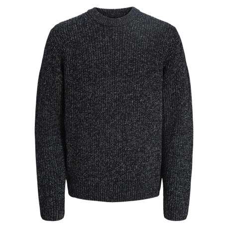 Pull bleu marine en maille tricotée avec une coupe droite et un col rond