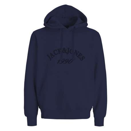 Sweat en coton mélangé bleu marine uni avec une coupe droite et un col à capuche