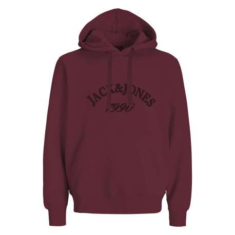 Sweat en coton mélangé rouge uni avec une coupe droite et un col à capuche