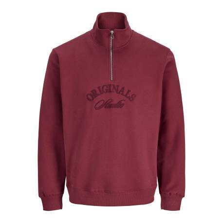 Sweat en coton mélangé rouge uni avec une coupe droite et un col camionneur