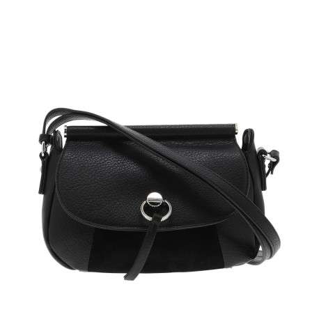 Sac à bandoulière noir uni effet grainé avec bandoulière ajustable