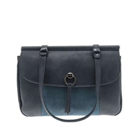 Sac porté épaule bleu marine uni effet grainé avec zip et détails chromés