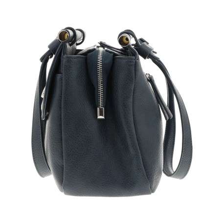 Sac porté épaule bleu marine uni effet grainé avec zip et détails chromés - Image 2