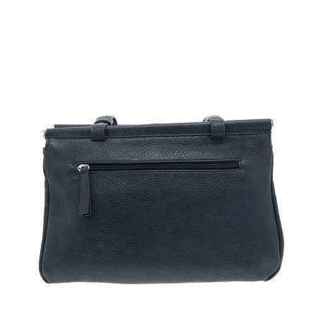 Sac porté épaule bleu marine uni effet grainé avec zip et détails chromés - Image 3