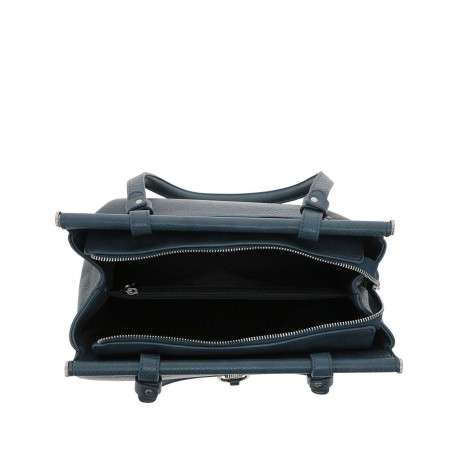 Sac porté épaule bleu marine uni effet grainé avec zip et détails chromés - Image 4