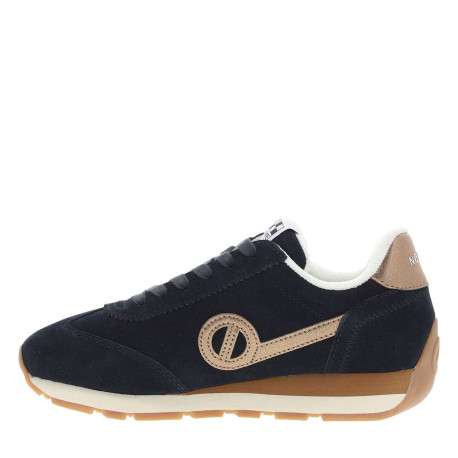 Baskets running en cuir bleu marine avec semelle à talon compensé bas et lacets