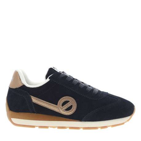 Baskets running en cuir bleu marine avec semelle à talon compensé bas et lacets - Image 2