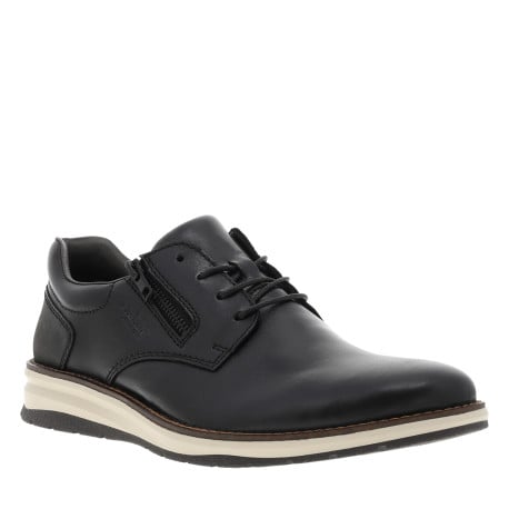 Derbies en cuir noires avec semelle à talon plat et lacets ronds