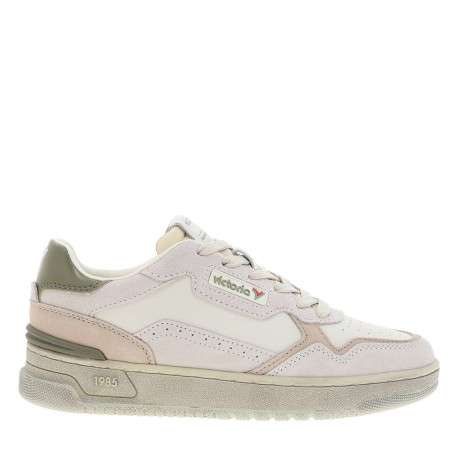 Tennis en cuir beiges avec semelle à talon plat et multiples logos de la marque - Image 2