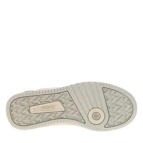Tennis en cuir beiges avec semelle à talon plat et multiples logos de la marque - Image 5