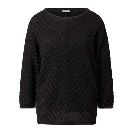 Pull en coton mélangé noir uni avec une coupe droite et un col rond