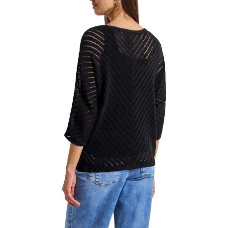 Pull en coton mélangé noir uni avec une coupe droite et un col rond - Image 3