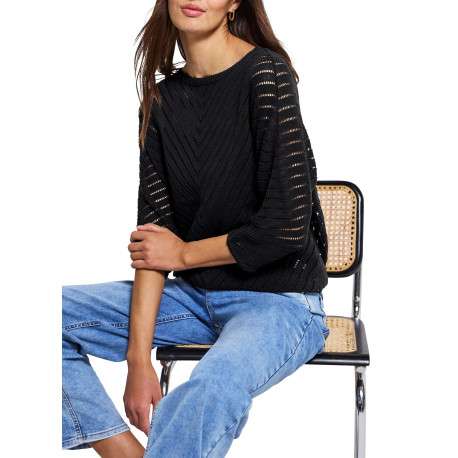Pull en coton mélangé noir uni avec une coupe droite et un col rond - Image 4