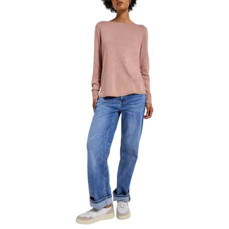 Pull rose uni avec une coupe droite à col rond et des manches longues - Image 2