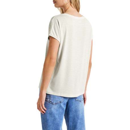 T-shirt écru uni avec une coupe droite à col rond et des manches courtes - Image 3