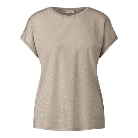 T-shirt beige uni avec une coupe droite à col rond et des manches courtes