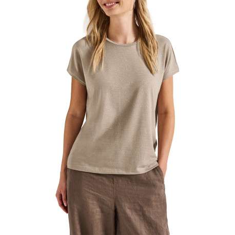 T-shirt beige uni avec une coupe droite à col rond et des manches courtes - Image 2