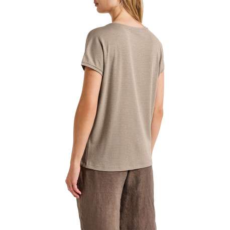 T-shirt beige uni avec une coupe droite à col rond et des manches courtes - Image 3