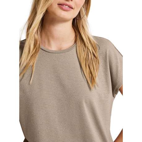 T-shirt beige uni avec une coupe droite à col rond et des manches courtes - Image 5
