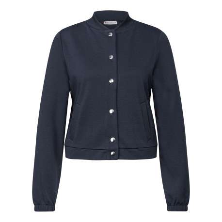 Blouson marine uni avec une coupe droite à col rond et des boutons