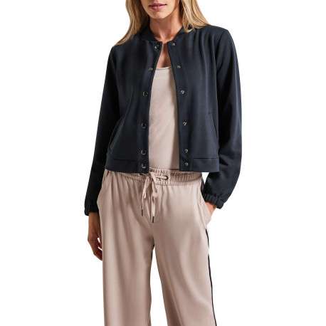 Blouson marine uni avec une coupe droite à col rond et des boutons - Image 2