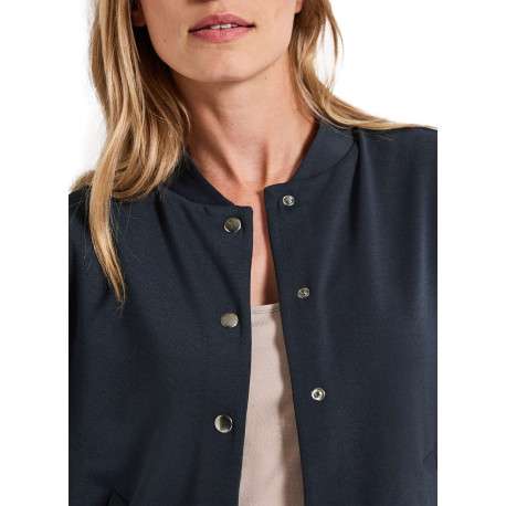 Blouson marine uni avec une coupe droite à col rond et des boutons - Image 5