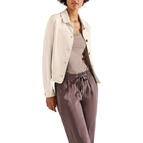 Blouson écru uni avec une coupe droite et un col rond - Image 4