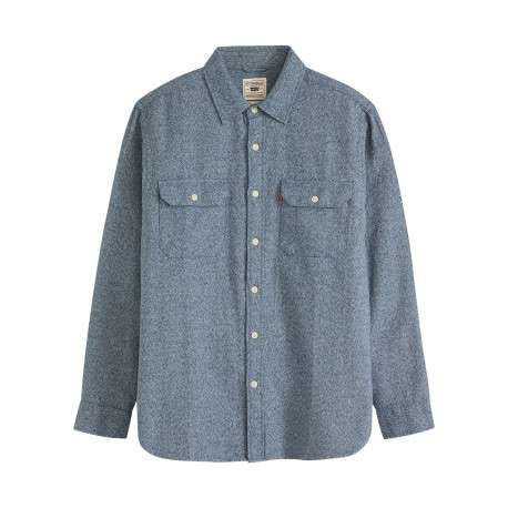 Chemise en coton bleu gris chinée avec une coupe droite et 2 poches