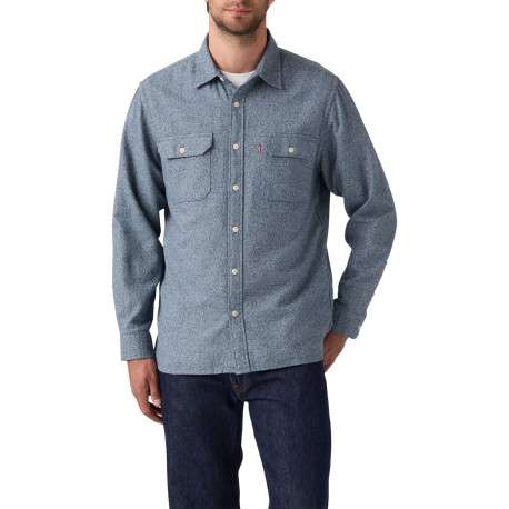 Chemise en coton bleu gris chinée avec une coupe droite et 2 poches - Image 2
