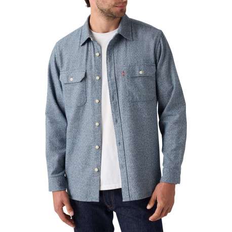 Chemise en coton bleu gris chinée avec une coupe droite et 2 poches - Image 3