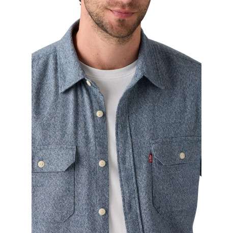 Chemise en coton bleu gris chinée avec une coupe droite et 2 poches - Image 5