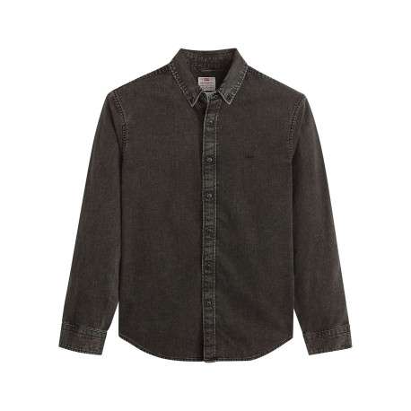 Chemise en coton anthracite en jean avec une coupe droite et un col américain
