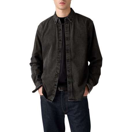 Chemise en coton anthracite en jean avec une coupe droite et un col américain - Image 3
