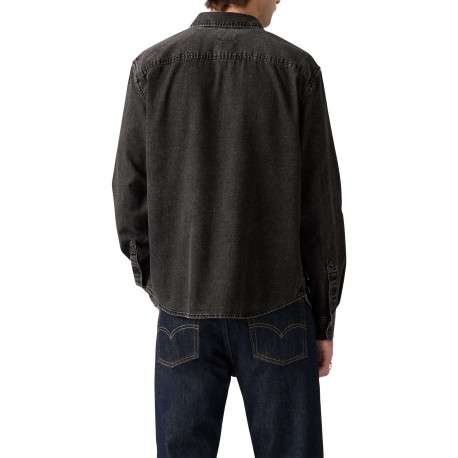 Chemise en coton anthracite en jean avec une coupe droite et un col américain - Image 4
