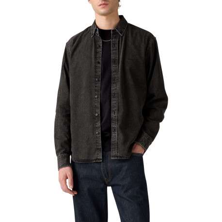 Chemise en coton anthracite en jean avec une coupe droite et un col américain - Image 5