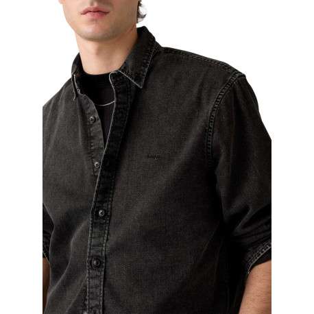 Chemise en coton anthracite en jean avec une coupe droite et un col américain - Image 6