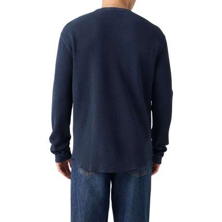 T-shirt en coton bleu marine en maille gaufrée avec un col rond - Image 2