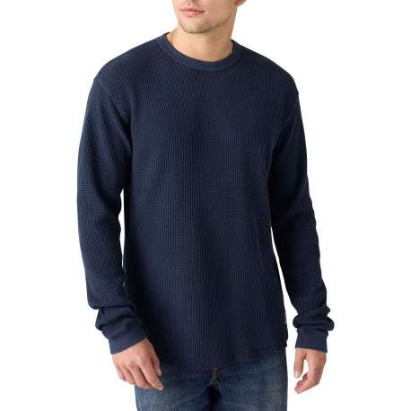 T-shirt en coton bleu marine en maille gaufrée avec un col rond - Image 3