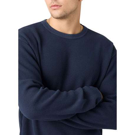 T-shirt en coton bleu marine en maille gaufrée avec un col rond - Image 4