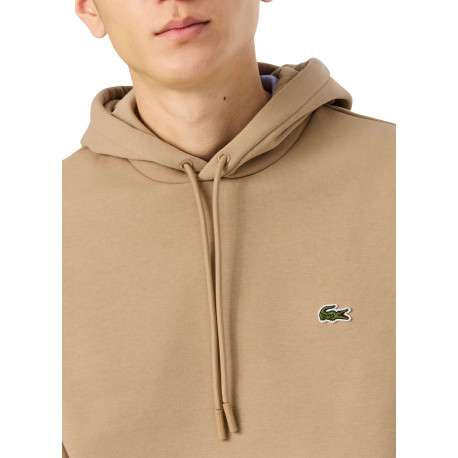 Sweat en coton mélangé beige avec un col à capuche et cordons de serrage - Image 3