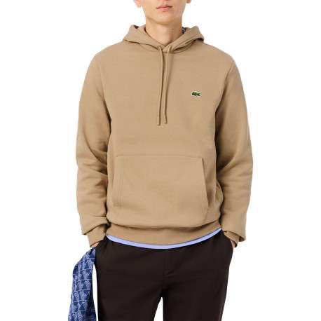 Sweat en coton mélangé beige avec un col à capuche et cordons de serrage - Image 4