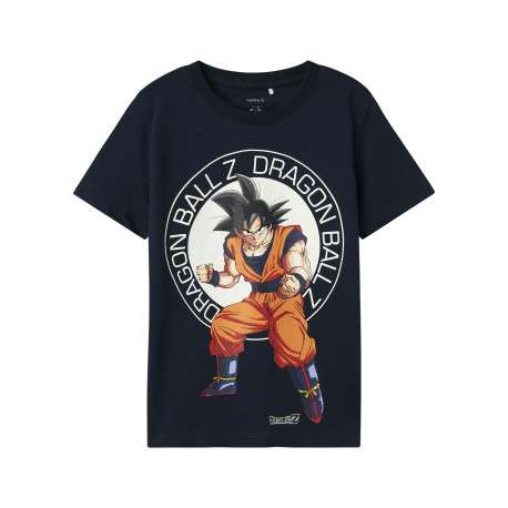 T-shirt en coton biologique marine imprimé avec une coupe droite et un col rond